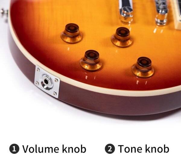 Censtar Saturn Electric Guitar Full-Size Solidbody Electric Guitar with Mahogany Body and Neck Cherry Sunburst Rosewood Fretboard Tiger Maple Veneer 6-String Electric Guitar Cherry Sunburst - Image 5