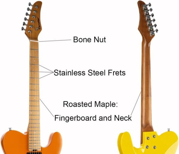 Censtar Electric Guitar, Solid Electric Guitar Kit Consists of a Roasted Mahogany Body and Maple Neck,Professional/Full Size Mercury Electric Guitar for Adults TL-Orange - Image 9