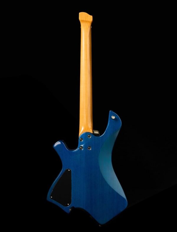 Censtar Headless Guitar,6 String Solid Body Travel Guitar,Roasted Maple Neck and Mahogany Body Stainless Steel Frets Guitar,24 Frets Electric Guitar Blue&White - Image 5