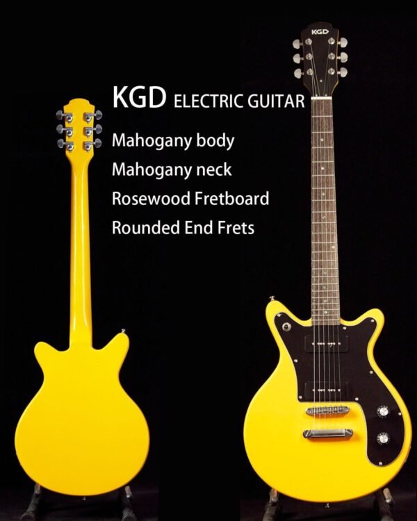 KGD Electric Guitar with 6 String, Solid Body Electric Guitar, P90 Pickups, Bone nut, Right Handed, 22 Frets, Rosewood Fretboard, Mahogany Body(Yellow) - Image 4