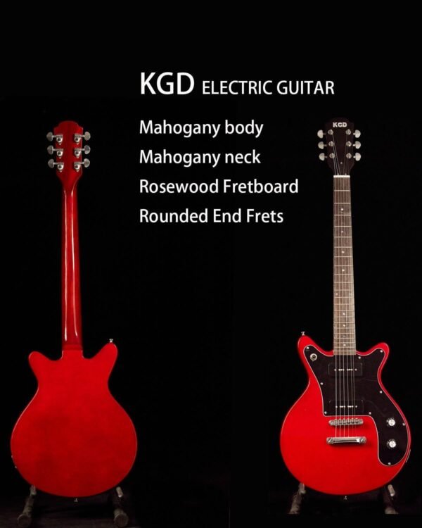 KGD Electric Guitar with 6 String, Solid Body Electric Guitar, P90 Pickups, Bone nut, Right Handed, 22 Frets, Rosewood Fretboard, Mahogany Body (Wine Red) - Image 3