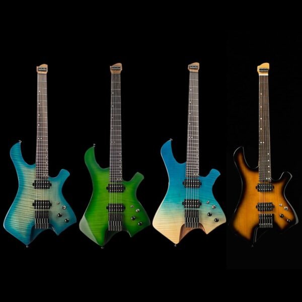 Censtar Headless Guitar,6 String Solid Body Travel Guitar,Roasted Maple Neck and Mahogany Body Stainless Steel Frets Guitar,24 Frets Electric Guitar Blue&White - Image 6