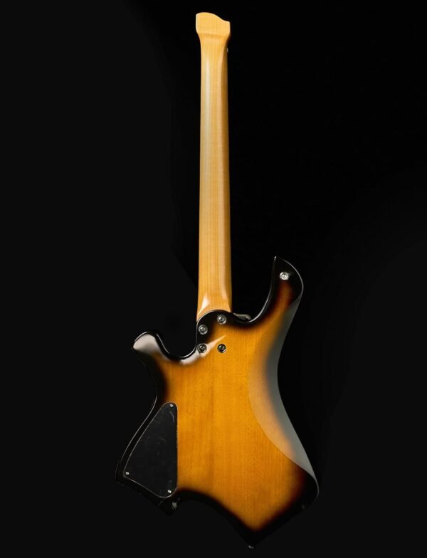 Censtar Headless Guitar,6 String Solid Body Travel Guitar,Roasted Maple Neck and Mahogany Body Stainless Steel Frets Guitar,24 Frets Electric Guitar Sunburst - Image 3