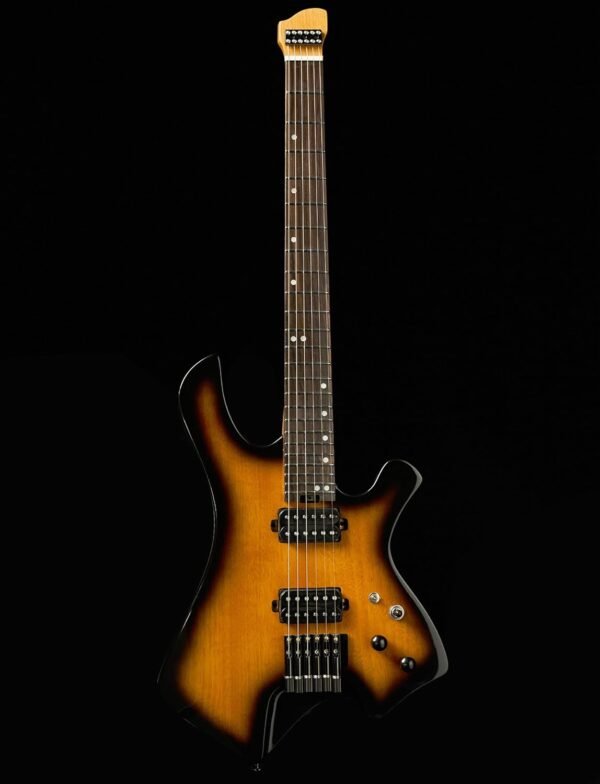 Censtar Headless Guitar,6 String Solid Body Travel Guitar,Roasted Maple Neck and Mahogany Body Stainless Steel Frets Guitar,24 Frets Electric Guitar Sunburst - Image 5