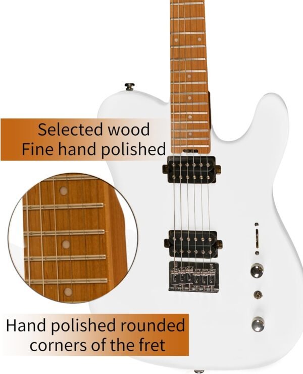 Censtar Electric Guitar, Solid Electric Guitar Kit Consists of a Roasted Mahogany Body and Maple Neck,Professional/Full Size Mercury Electric Guitar for Adults TL-White - Image 6