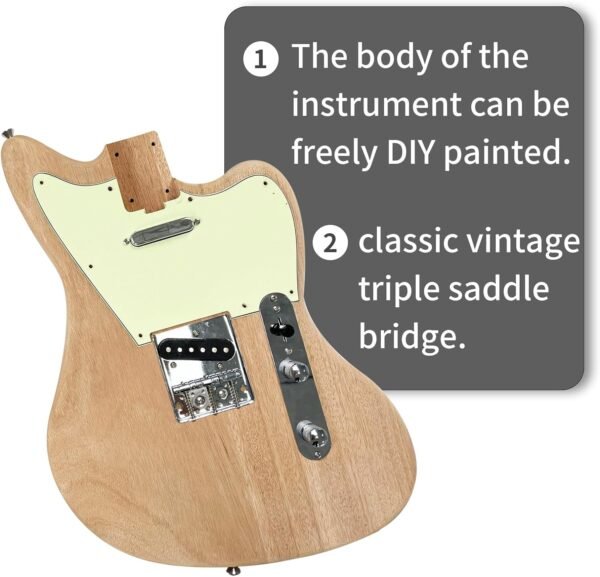 Censtar DIY Electric Guitar Kit,Mahogany Body and Neck,Rosewood Fretboard,Unfinished Uncut DIY Guitar Kit,Guitar Kits Build Your Own,Electric Guitars for Adults - Image 5