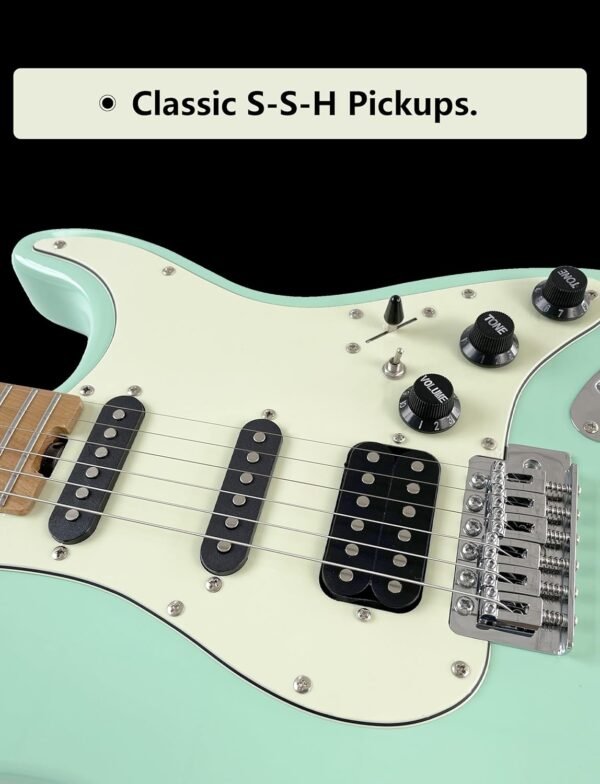 Censtar Electric Guitar,Coil Split H-S-S Pickups 6-string guitarra electrica,Roasted Mahogany Body and Maple Neck,Venus Solid Body Electric Guitars for Adults,for Professional/Full Size-ST-Green - Image 4