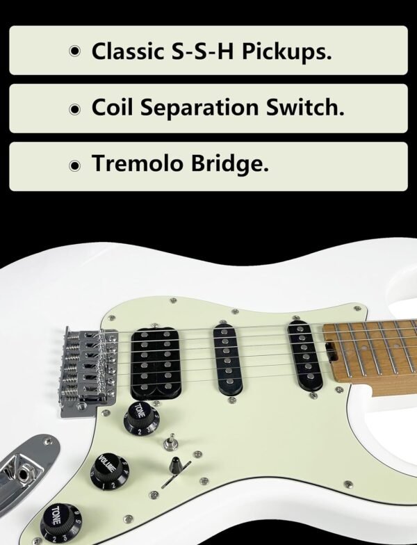 Censtar Electric Guitar,Coil Split H-S-S Pickups 6-string guitarra electrica,Roasted Mahogany Body and Maple Neck,Venus Solid Body Electric Guitars for Adults,for Professional/Full Size-ST-White - Image 4