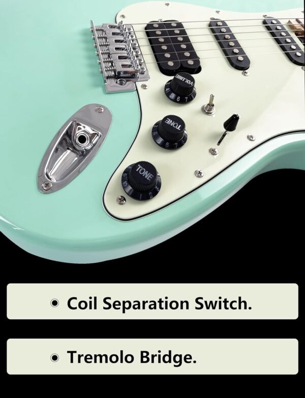 Censtar Electric Guitar,Coil Split H-S-S Pickups 6-string guitarra electrica,Roasted Mahogany Body and Maple Neck,Venus Solid Body Electric Guitars for Adults,for Professional/Full Size-ST-Green - Image 5