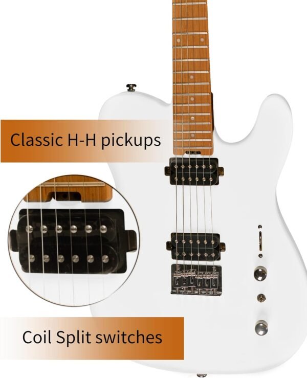 Censtar Electric Guitar, Solid Electric Guitar Kit Consists of a Roasted Mahogany Body and Maple Neck,Professional/Full Size Mercury Electric Guitar for Adults TL-White - Image 7