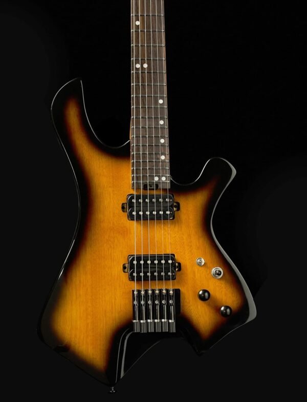 Censtar Headless Guitar,6 String Solid Body Travel Guitar,Roasted Maple Neck and Mahogany Body Stainless Steel Frets Guitar,24 Frets Electric Guitar Sunburst - Image 7