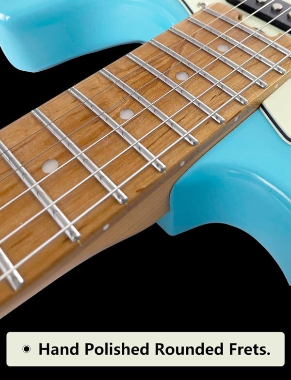 Censtar Electric Guitar,Coil Split H-S-S Pickups 6-string guitarra electrica,Roasted Mahogany Body and Maple Neck,Venus Solid Body Electric Guitars for Adults,for Professional/Full Size-ST-Sky Blue - Image 7