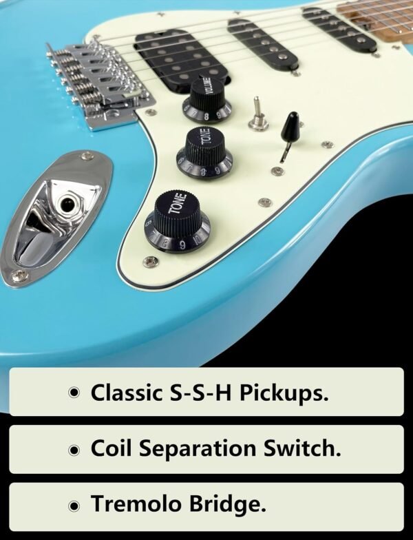 Censtar Electric Guitar,Coil Split H-S-S Pickups 6-string guitarra electrica,Roasted Mahogany Body and Maple Neck,Venus Solid Body Electric Guitars for Adults,for Professional/Full Size-ST-Sky Blue - Image 8