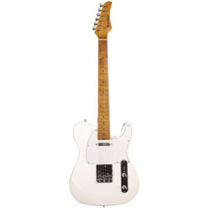 Censtar Electric Guitar, Solid Electric Guitar Kit Consists of a Roasted Mahogany Body and Maple Neck,Professional/Full Size Mercury Electric Guitar for Adults Pickguard-White