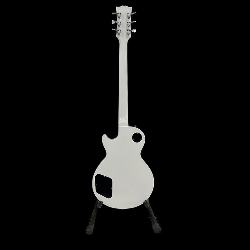 No logo, classic LP-style electric guitar, pure white glossy body, dual humbucker pickups, distinctive red knob design, 24 frets - Image 9