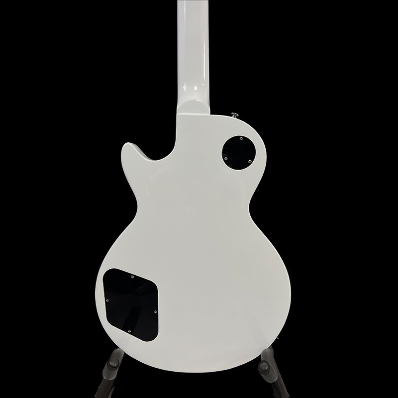 No logo, classic LP-style electric guitar, pure white glossy body, dual humbucker pickups, distinctive red knob design, 24 frets - Image 7