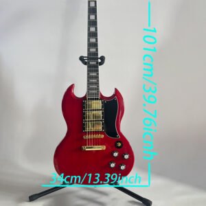 Transparent Red SG Style Electric Guitar, 3 Humbucker Pickups, Gold Hardware, Mahogany Body