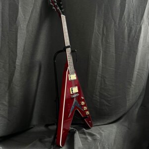 No Logo Red Flying V Shape Electric Guitar, Solid Mahogany Body Gold Hardware HH Pickups Professional Musical Instrument