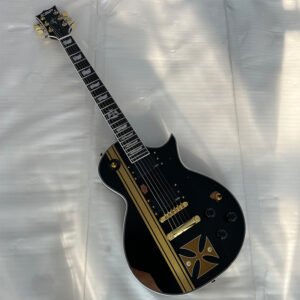 High cost-performance vintage-style electric guitar, black and gold iron cross finish, single-cutaway LP model, a great tool for stage performances
