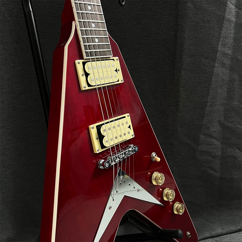 No Logo Red Flying V Shape Electric Guitar, Solid Mahogany Body Gold Hardware HH Pickups Professional Musical Instrument - Image 3