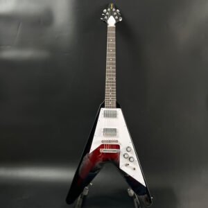 Black Red Gradient Flying V Electric Guitar, Solid Mahogany Body, Chrome Hardware, Dual Humbucker Pickups 6 String Heavy Metal Rock Guitar