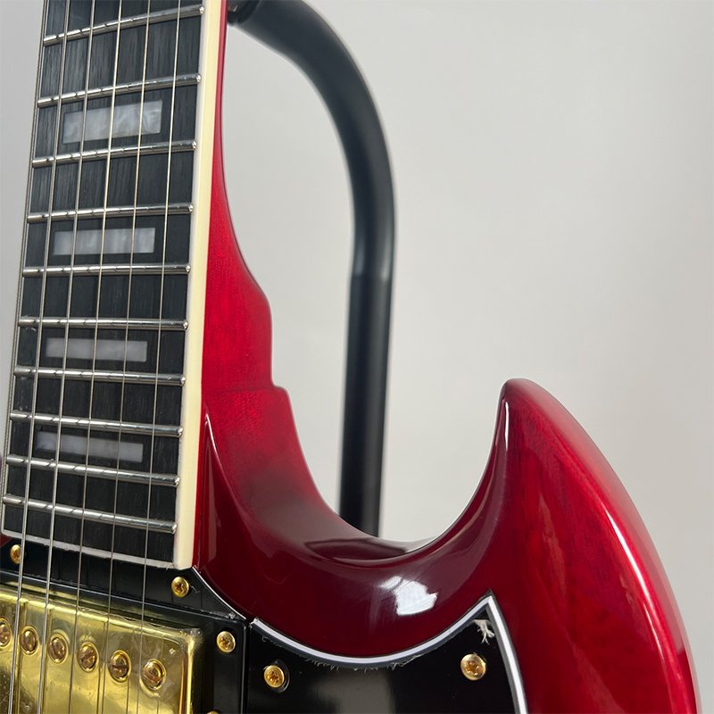 Transparent Red SG Style Electric Guitar, 3 Humbucker Pickups, Gold Hardware, Mahogany Body - Image 5