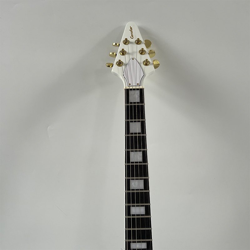 White Flying V Electric Guitar, Solid Mahogany Body, Gold Hardware, Dual HH Humbucker Pickups 6 String Heavy Metal Rock Electric Guitar - Image 7