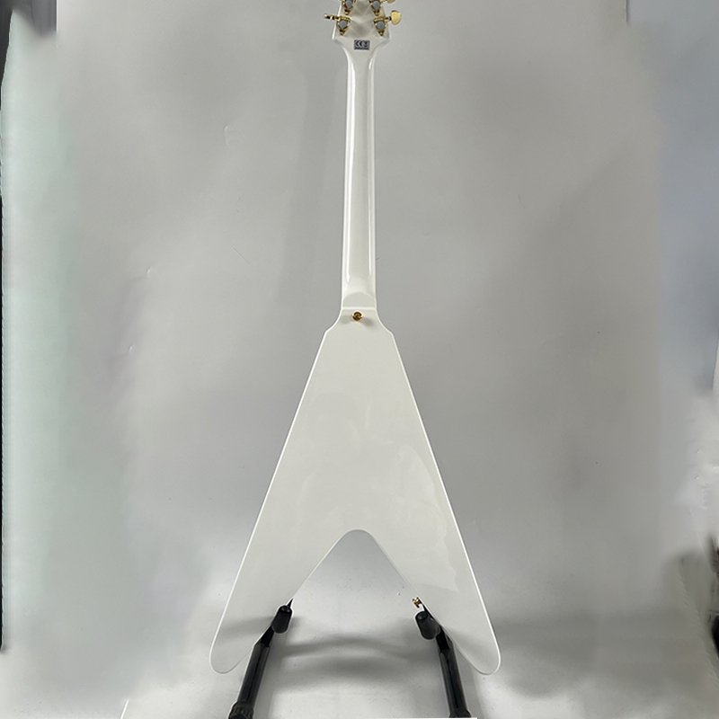 White Flying V Electric Guitar, Solid Mahogany Body, Gold Hardware, Dual HH Humbucker Pickups 6 String Heavy Metal Rock Electric Guitar - Image 8